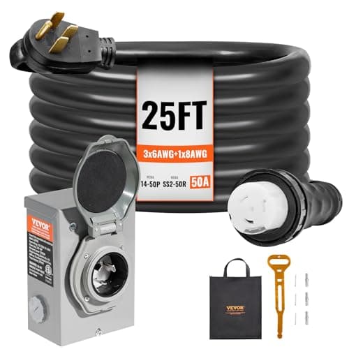 VEVOR 50A Cord + Inlet Box Kit, 25 ft